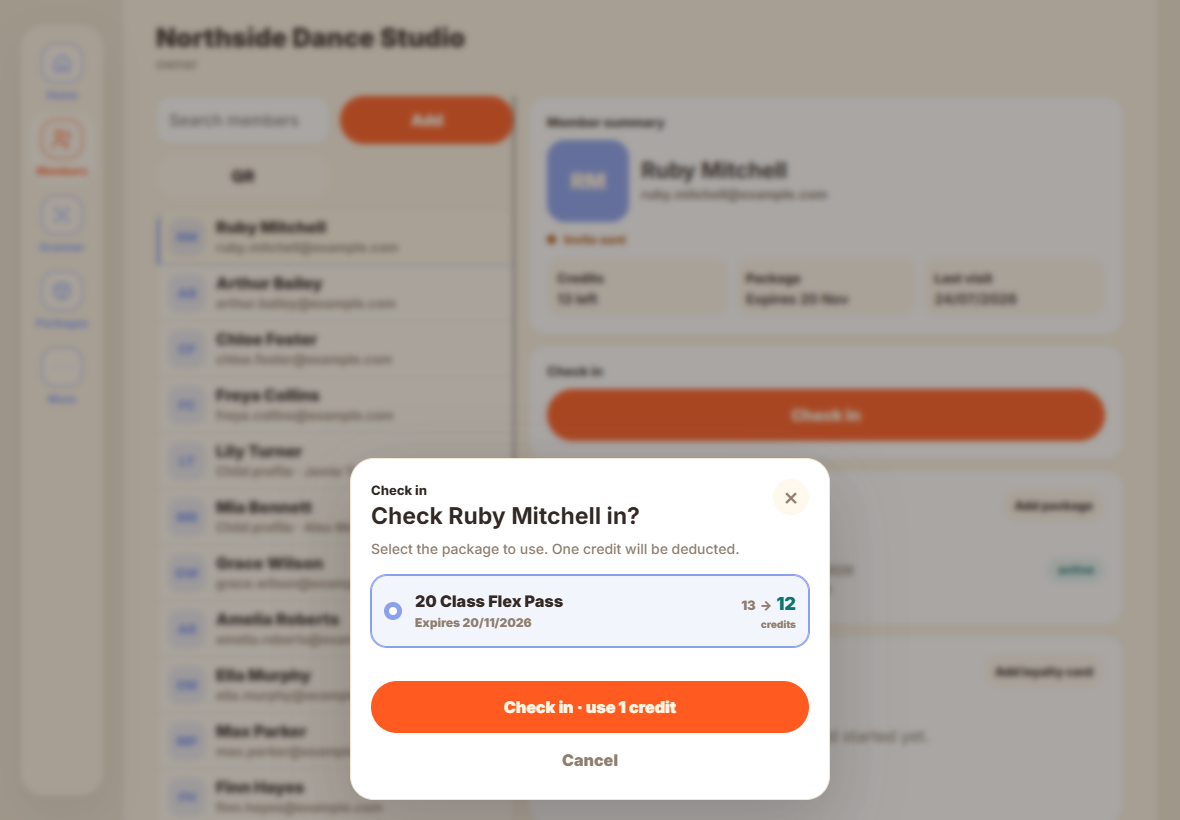 Punchless staff check-in on a tablet